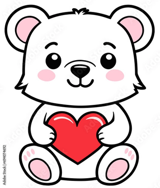 Obraz White cute Bear cub with a heart