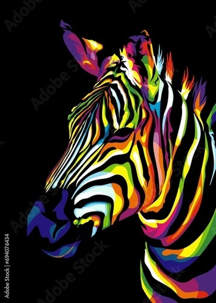 Fototapeta Colorful Zebra Illustration in WPAP pop art style	
