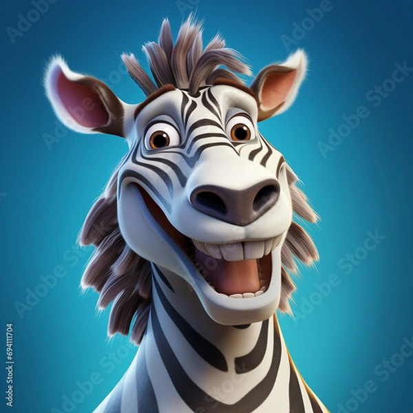 Fototapeta Cute and happy zebra avatar. Smiling zebra character. Funny zebra mugshot.	