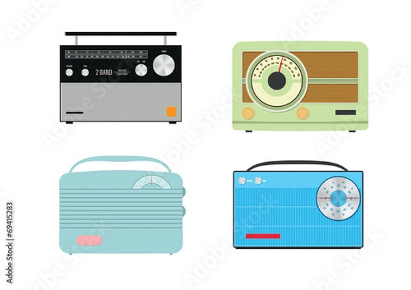 Fototapeta Four colourful retro vector radios