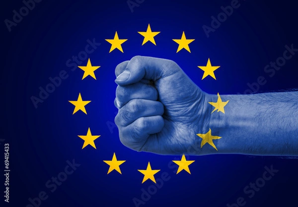 Fototapeta Flag Of EU Painted On A Man's Fist