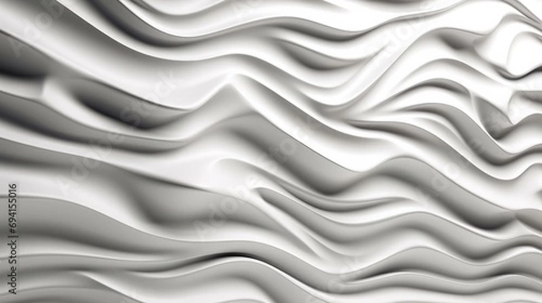 Fototapeta Three dimensional render of white wavy pattern. White waves abstract background texture. Print, painting, design, fashion. Line concept. Design concept. Art concept. Wave concept. Colourful background