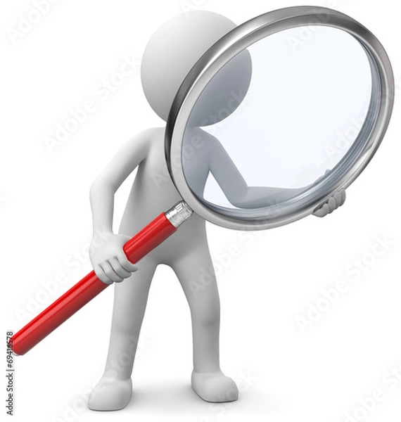 Obraz 3d Männchen mit Lupe frontal