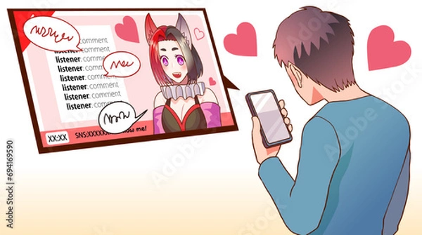 Obraz VTuberのライブ配信を視聴するリスナーのイラスト