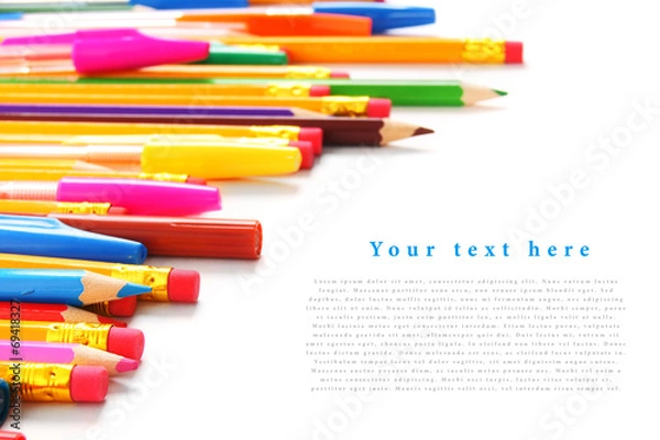 Obraz School tools and accessories on a white background.