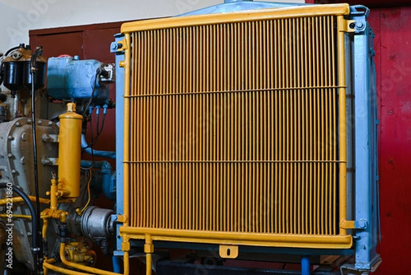Fototapeta old diesel generator close-up. emergency light shutdown. alternative power.