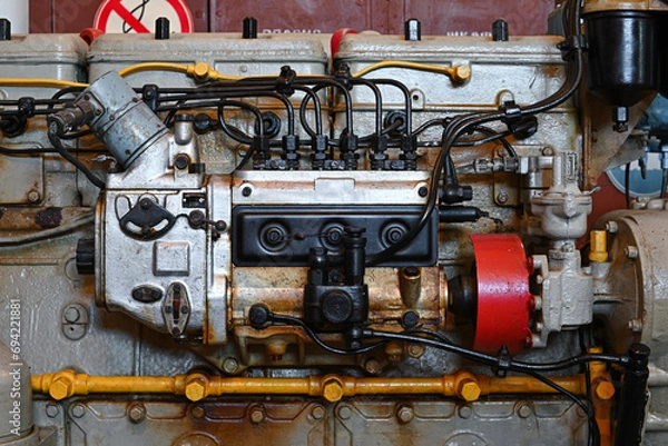 Fototapeta old diesel generator close-up. emergency light shutdown. alternative power.