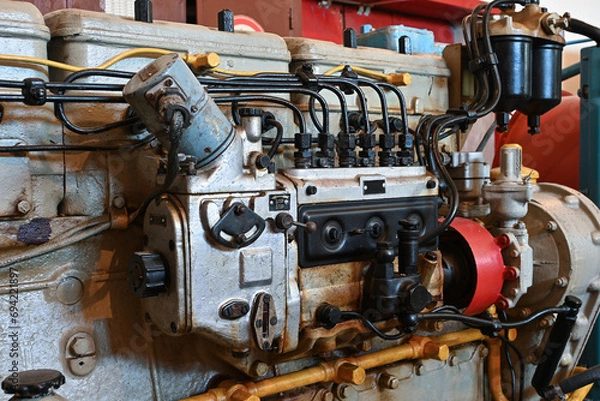 Fototapeta old diesel generator close-up. emergency light shutdown. alternative power.
