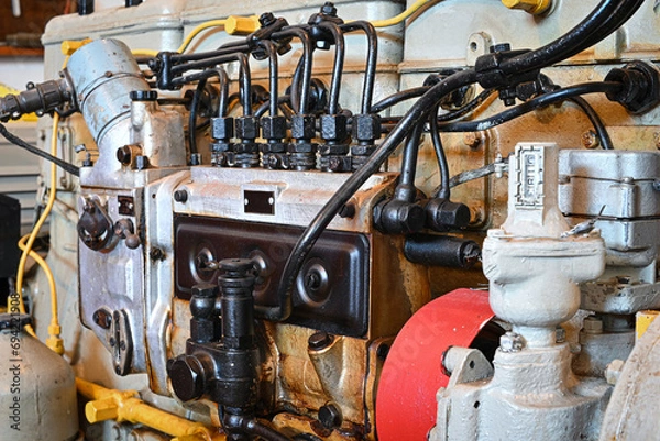 Fototapeta old diesel generator close-up. emergency light shutdown. alternative power.