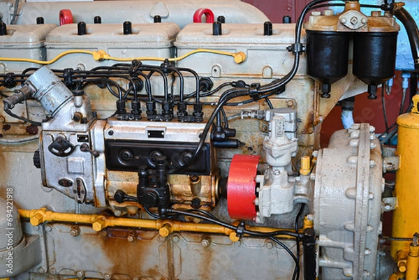 Fototapeta old diesel generator close-up. emergency light shutdown. alternative power.