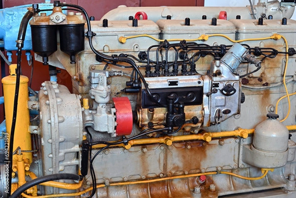 Fototapeta old diesel generator close-up. emergency light shutdown. alternative power.