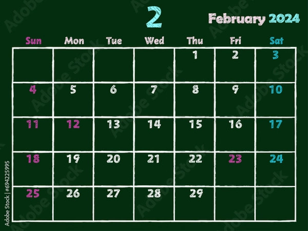 Fototapeta 2024年2月黒板カレンダー