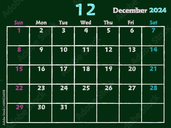 Fototapeta 2024年12月黒板カレンダー