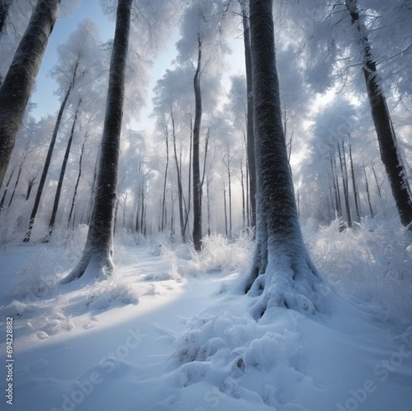 Obraz Tranquil Winter Landscape in Forest with Snow-Covered Trees