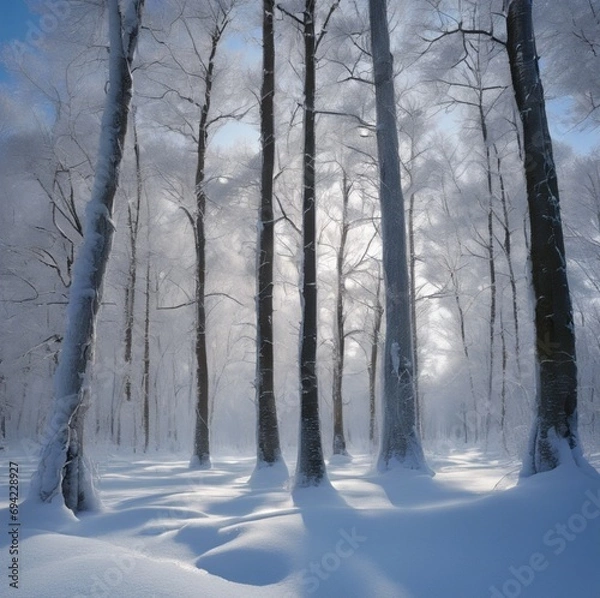 Obraz Tranquil Winter Landscape in Forest with Snow-Covered Trees