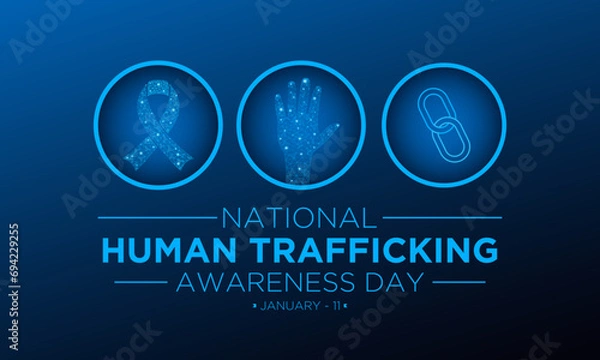 Fototapeta National Human Trafficking Awareness Day is observed every year on january 11. Vector illustration on the theme of Human Trafficking Day. Template for banner, greeting card, poster with background.