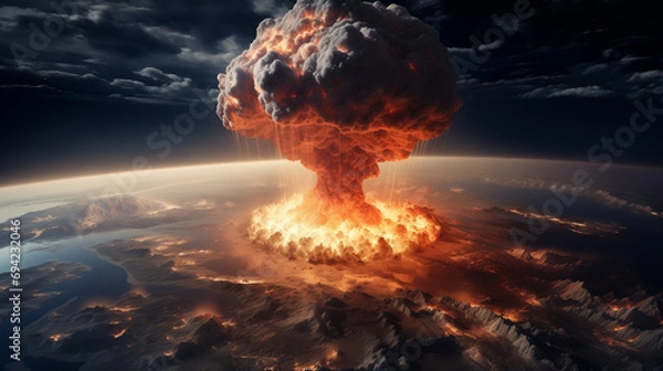 Obraz Huge explosion on earth seen from space. Illustration