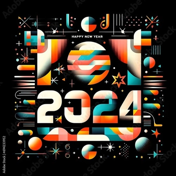 Fototapeta Vector happy new year 2024 with festive numbers full of beautiful colors happy new year 2024 celebration 