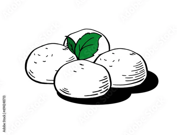 Obraz Mozzarella cheese balls for restaurant menus Packaging Vector Illustration Hand drawn