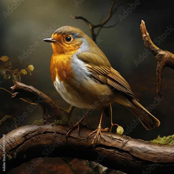 Fototapeta European robin (Erithacus rubecula) perched on a branch