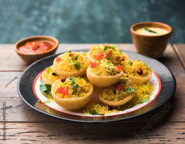 Obraz sev puri indian snack and a type of chaat