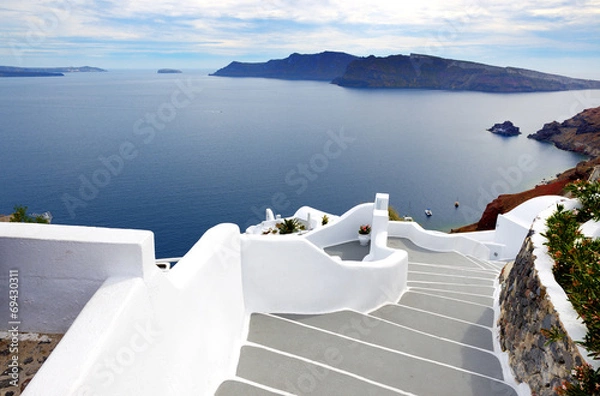 Fototapeta The staircase on Santorini island, Greece
