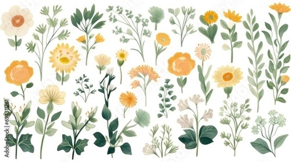 Fototapeta Botanical floral wedding frame flower elements on white background. Watercolor hand drawn abstract illustration with flowers. Trendy pastel colour for invitation, brochure, greeting card, textile