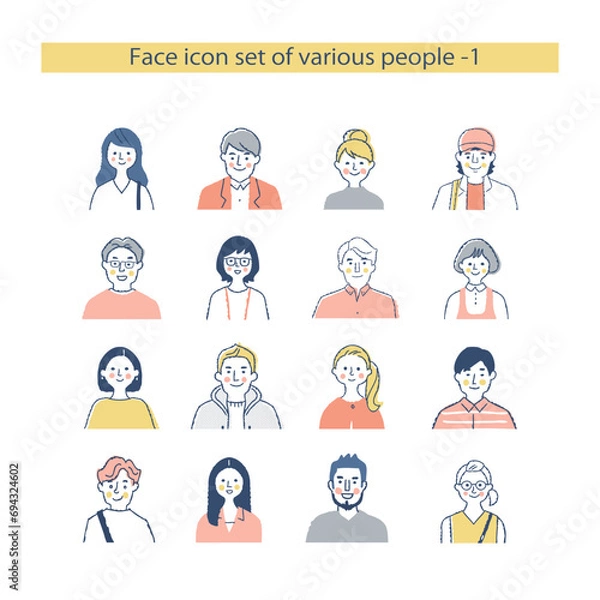 Fototapeta 若い男女　アイコンセット　上半身