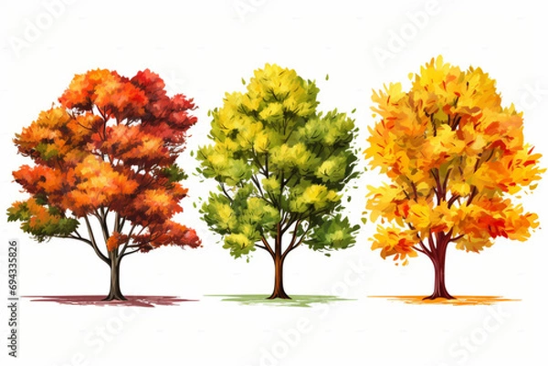 Obraz Three autumn tree isolated on white background
