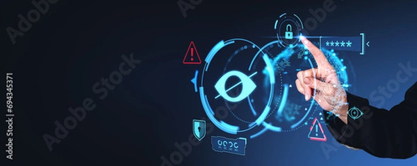 Fototapeta Woman hand interacting with sensitive content warning sign