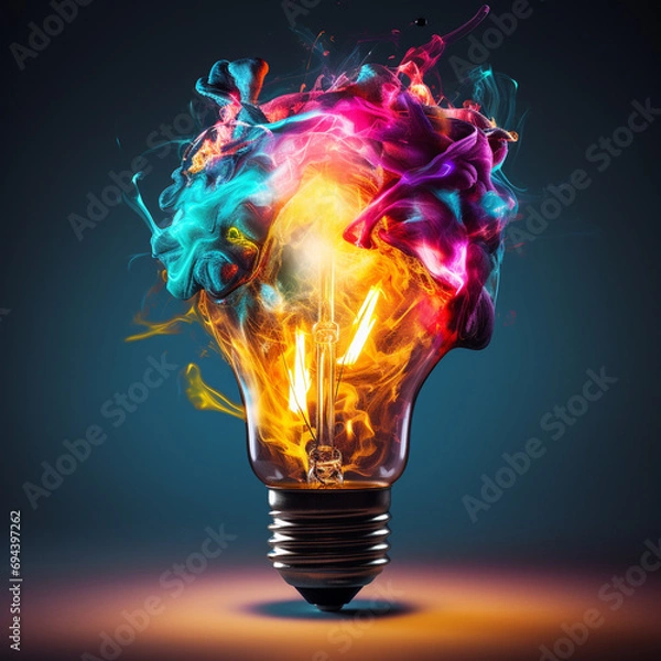 Obraz Abstract Blue Background with Broken Light Bulb and Explosion