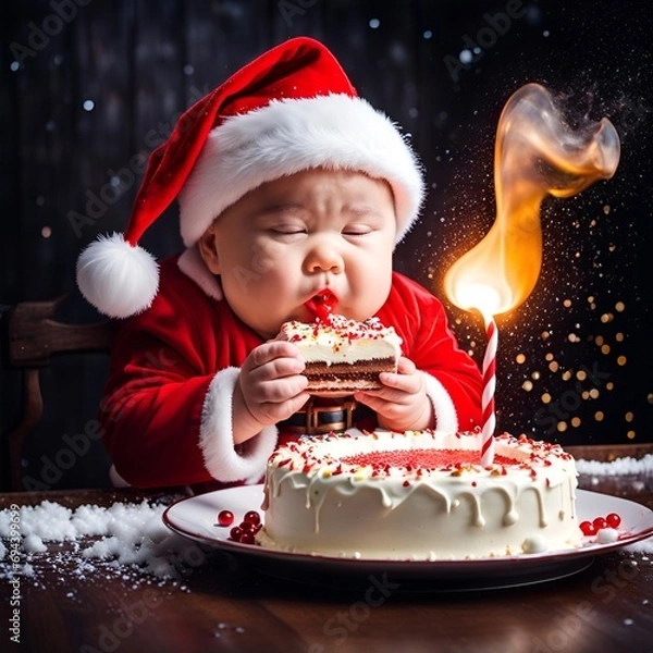 Obraz Santa child with cake