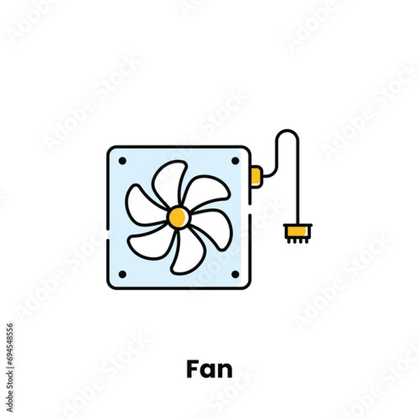 Fototapeta Computer fan, cooling system, airflow management, heat dissipation, silent operation, thermal regulation, CPU cooler, radiator fins, blade design, PWM control, temperature monitoring, overclocking