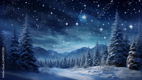 Obraz Winter landscape with trees & snowflakes