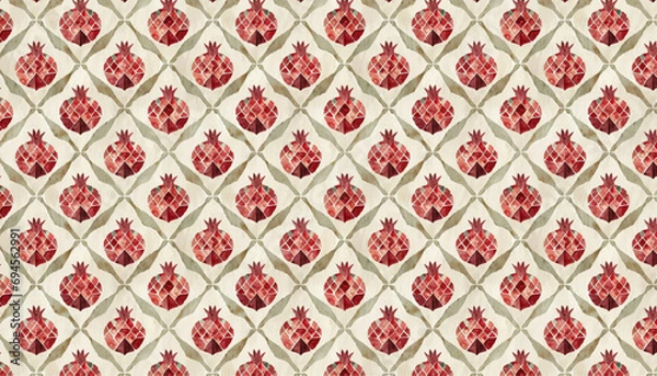 Fototapeta retro pop seamless pomegranate motif watercolor pattern, vector graphic resources