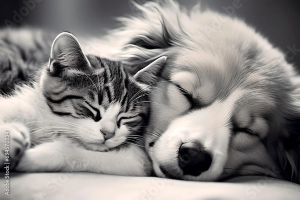 Obraz Paws in Harmony: A Cat and Dog's Peaceful Friendship