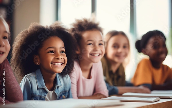Fototapeta A group of multinational children are being at school lesson
