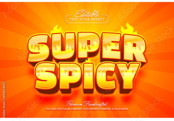 Obraz Red hot burning spicy editable 3D vector text style effect, suitable for creating eye-catching text graphics for digital and print media such as posters, social media posts, banners, and advertisement