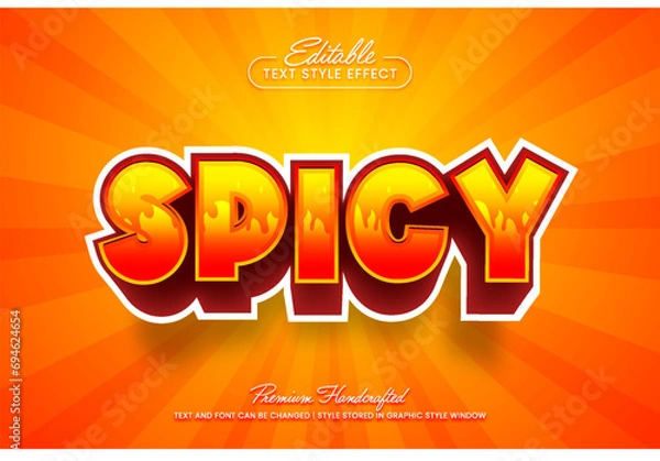 Fototapeta Red hot burning spicy editable 3D vector text style effect, suitable for creating eye-catching text graphics for digital and print media such as posters, social media posts, banners, and advertisement