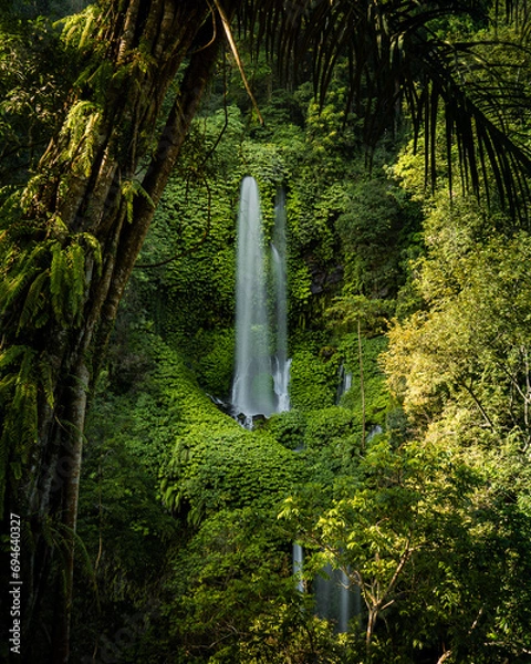 Fototapeta View of the Air Terjun Sendang Gile waterfall. Long exposure time. Senaru. Lombok. Indonesia