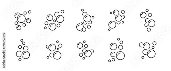 Obraz Bubbles line icons set. Soap foam, fizzy drink, oxygen bubble, effervescent effect line icons set, editable stroke isolated on white, linear vector outline illustration, symbol logo design style
