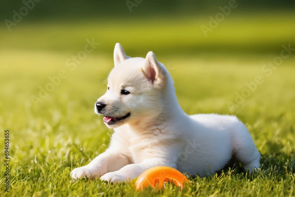 Obraz Jindo dog playing ball 공놀이 하는 진돗개 Generative AI