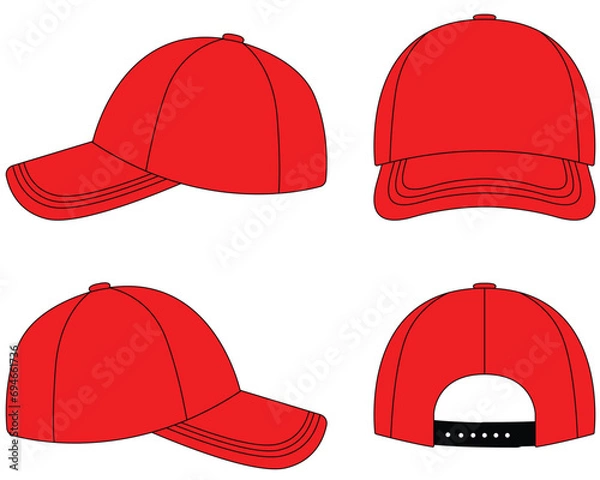 Fototapeta Baseball cap vector illustration. Hat mock up editable