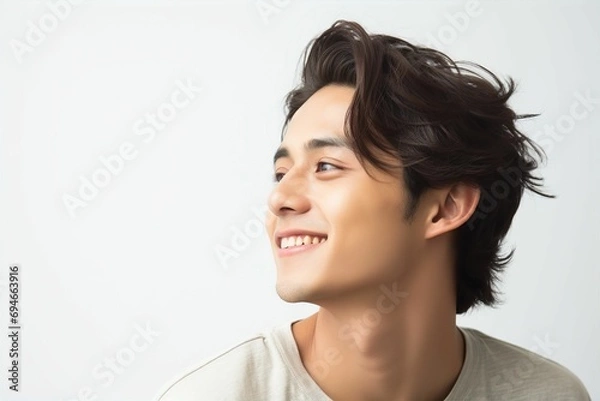 Obraz 日本人の若い男性の横顔（若者・モデル・アジア人・白背景・背景なし）