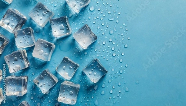 Obraz Crystal Oasis: Cool Cubes Gleam Amidst Dewy Delights on a Seafoam Stage