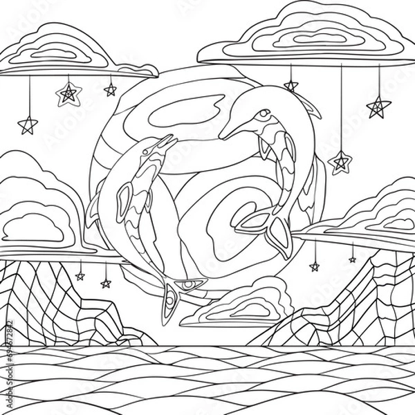 Obraz Dolphins in the sky line art design.