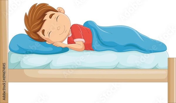 Obraz Cartoon little boy sleeping in the bed