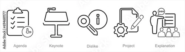 Obraz A set of 5 Business Presentation icons as agenda, keynote, dislike
