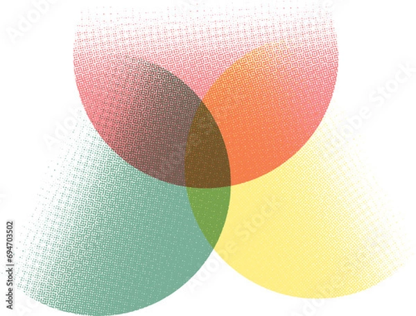 Obraz Vector halftone intersection effect three circles red yellow and green isolated on white background