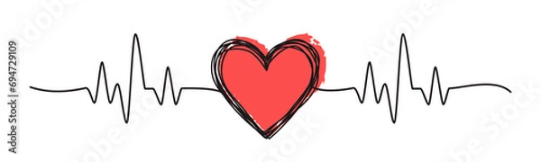 Fototapeta Tangled grungy heart scribble hand drawn with thin line, divider shape. Png clipart isolated on transparent background